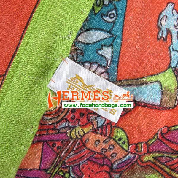 Hermes Hand-Rolled Cashmere Square Scarf Orange HECASS 120 x 120 - Click Image to Close